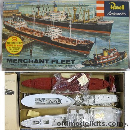 Revell Merchant Fleet Gift Set - 'S' Issue - C3 Freighter 'Hawaiian Pilot' - Standard Oil of California T-2 Tanker 'J.L. Hanna'  - Harbor Tug ' Long Beach', G332-495 plastic model kit